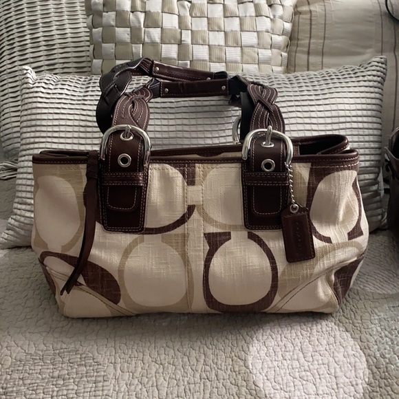 Coach Brown/Cream Linen Satchel - Picture 10 of 10